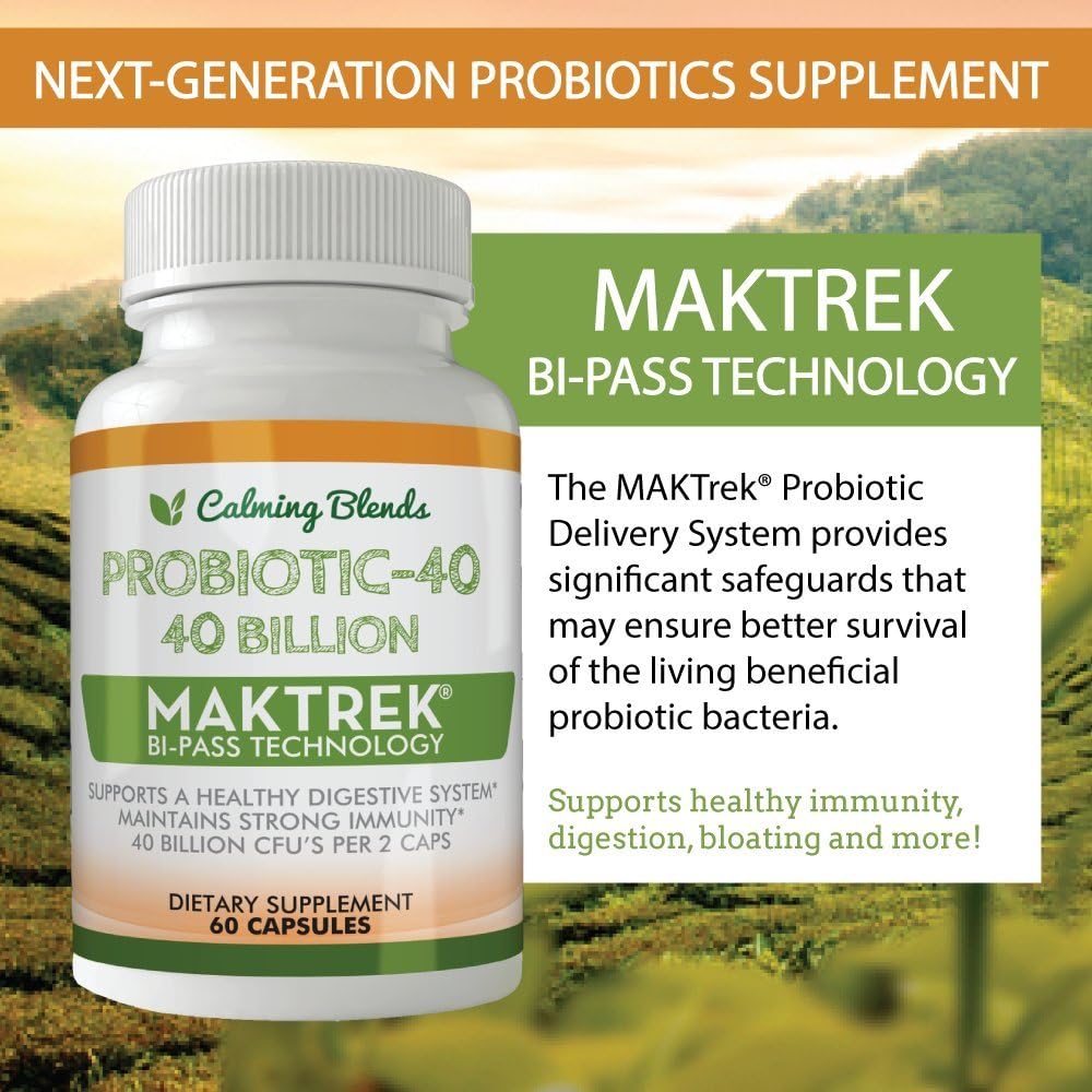 40 Billion CFU Calming Blends Probiotic with Bi-Pass Delivery System - 60 Vegetable Capsules, Shelf Stable