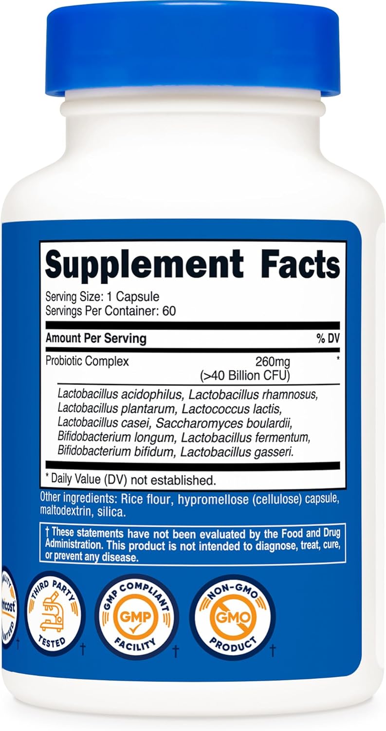 40 Billion CFU Probiotic Complex by Nutricost - 60 Capsules, GMO-Free & Gluten-Free