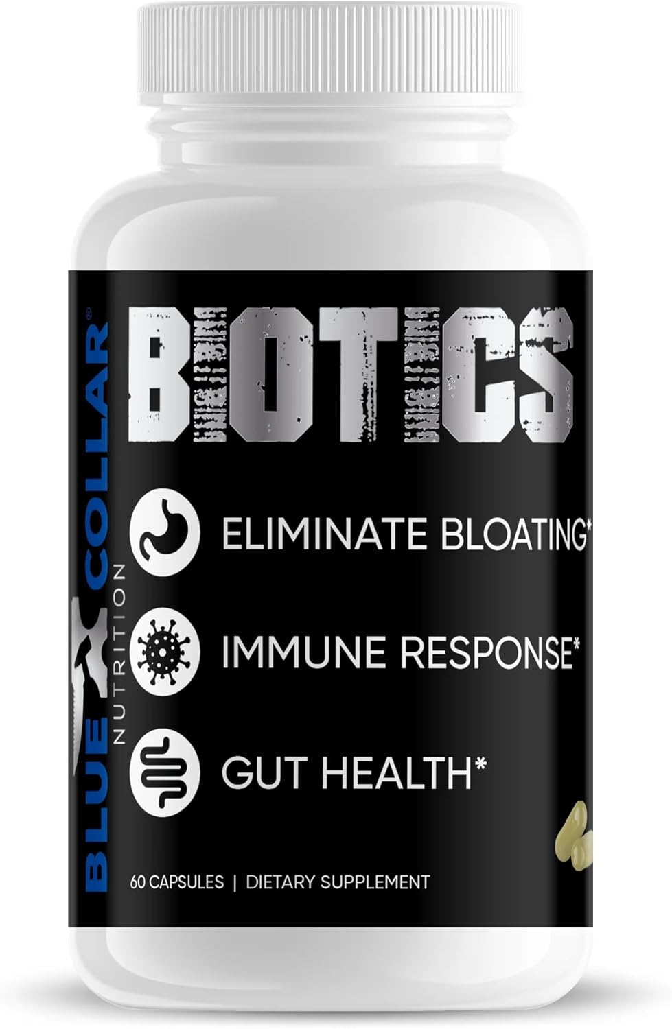 40 Billion CFU Probiotic Supplement for Digestive Health - Blue Collar Nutrition Biotics for Men & Women - 60 Capsules
