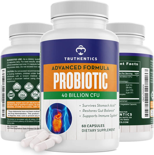 40 Billion CFU Probiotic with Prebiotics for Men & Women - Gluten Free, Non-GMO - Made in USA - 60 Capsules