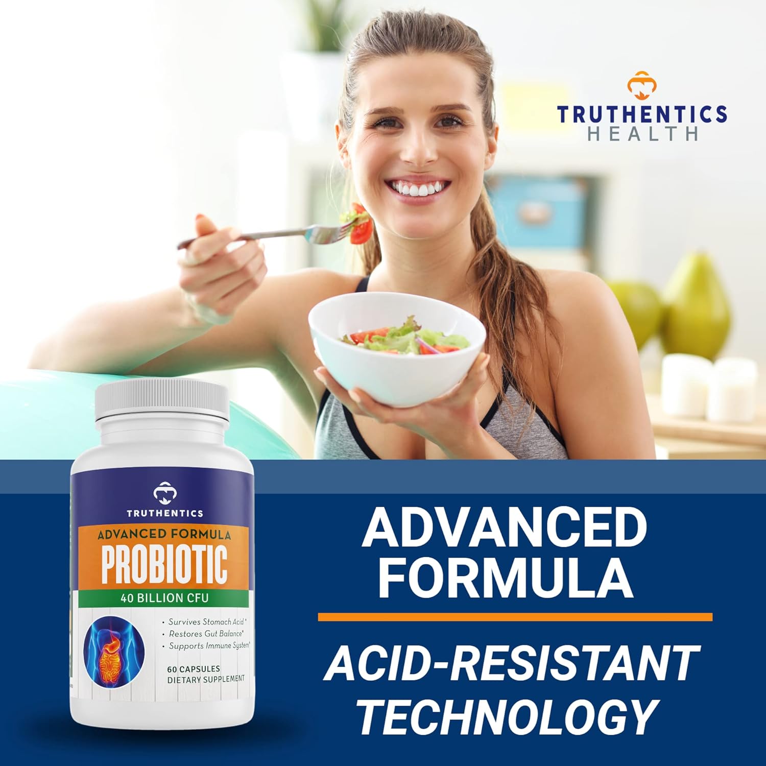 40 Billion CFU Probiotic with Prebiotics for Men & Women - Gluten Free, Non-GMO - Made in USA - 60 Capsules