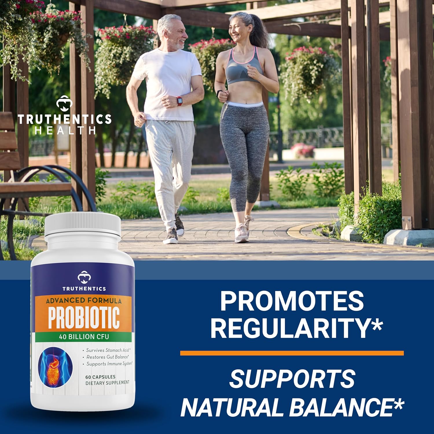 40 Billion CFU Probiotic with Prebiotics for Men & Women - Gluten Free, Non-GMO - Made in USA - 60 Capsules