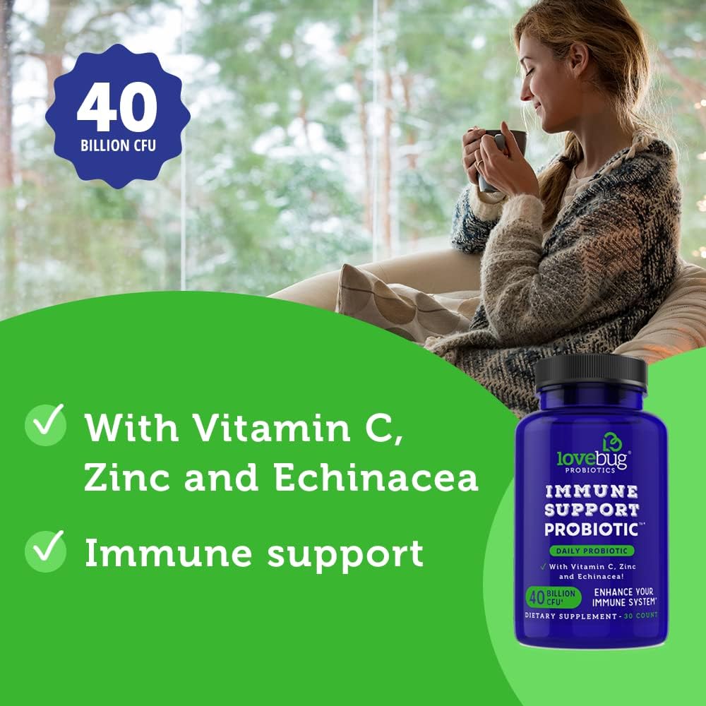40 Billion CFU Probiotic with Vitamin C, Zinc & Echinacea for Immune Support - 30 Capsules, Vegan & Non-GMO