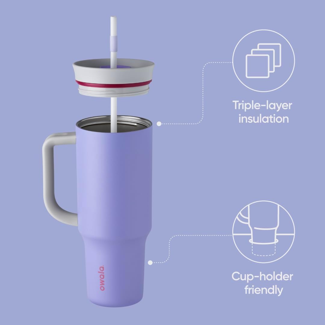 40 oz Light Purple Stainless Steel Travel Tumbler with Spill Resistant Lid and Straw