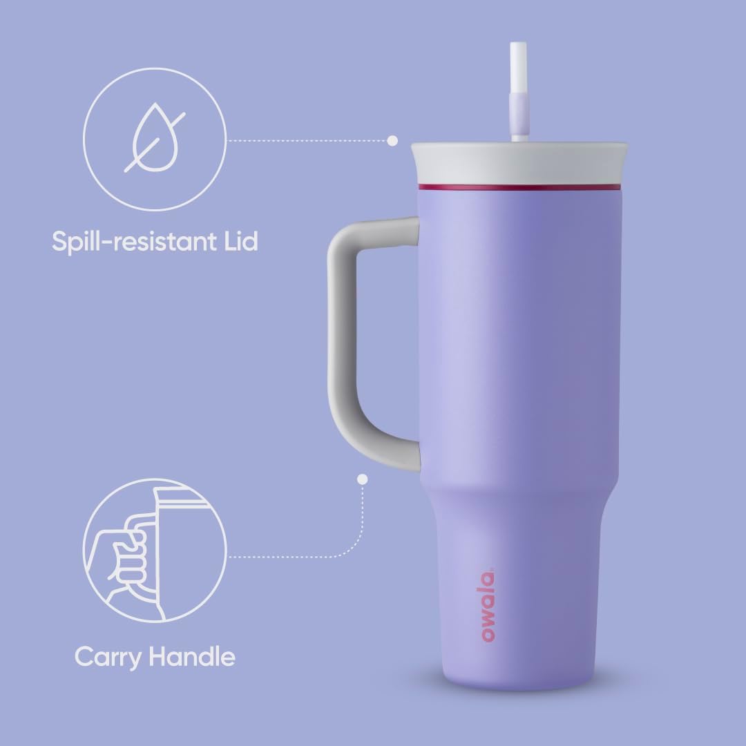 40 oz Light Purple Stainless Steel Travel Tumbler with Spill Resistant Lid and Straw