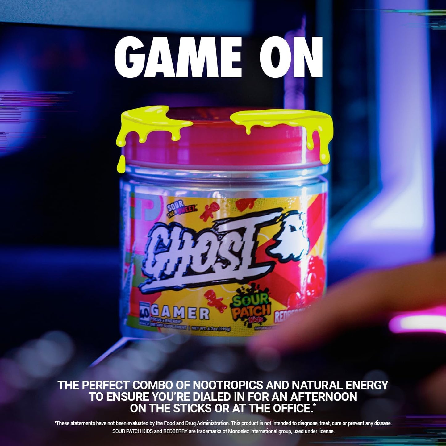 40 Servings GHOST Gamer Energy & Focus Formula, Sour Patch Kids Redberry Flavor - Vegan & Gluten-Free Nootropic with Natural Caffeine for Attention & Reaction Time