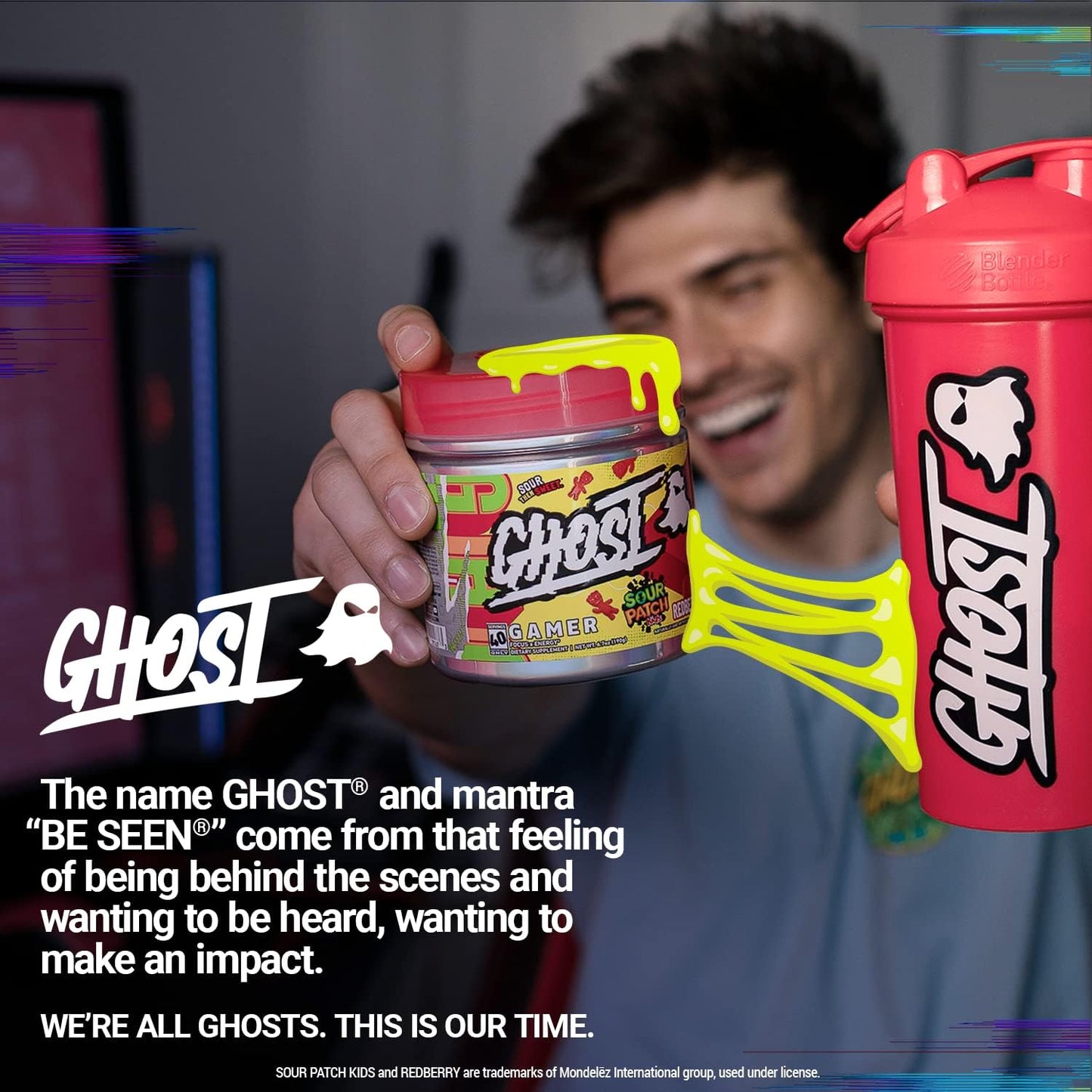 40 Servings GHOST Gamer Energy & Focus Formula, Sour Patch Kids Redberry Flavor - Vegan & Gluten-Free Nootropic with Natural Caffeine for Attention & Reaction Time