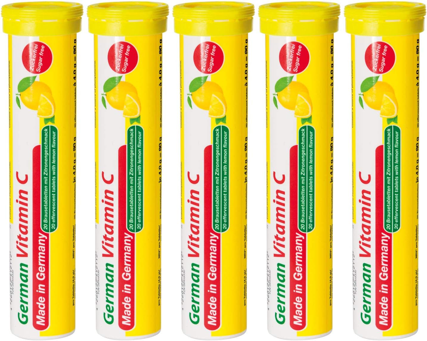 40 Vegan Lemon Lime Effervescent Vitamin C Tablets 180 mg - Made in Germany by T&D