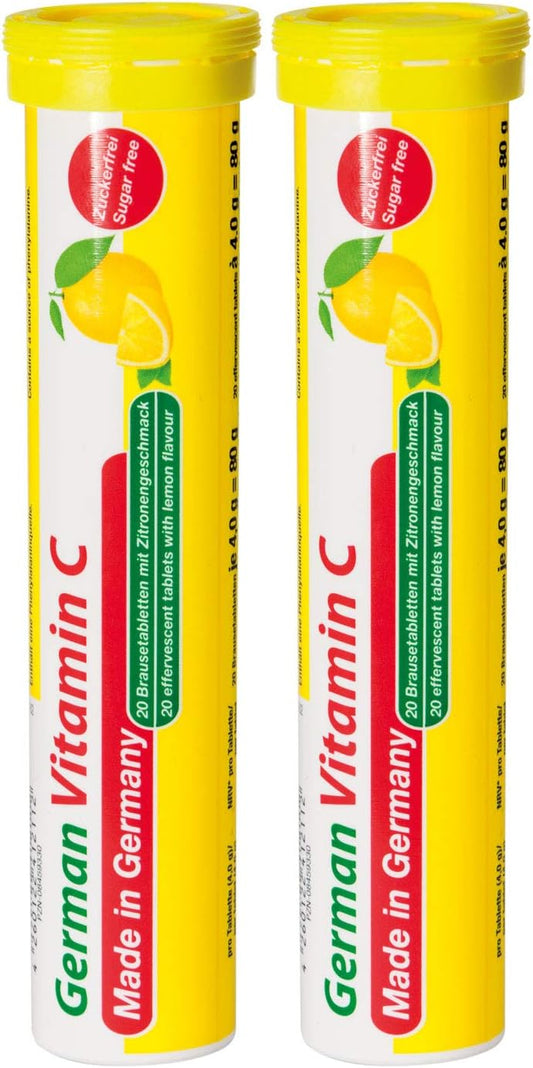 40 Vegan Lemon Lime Flavor Effervescent Vitamin C Tablets 180mg - T&D German Made in Germany