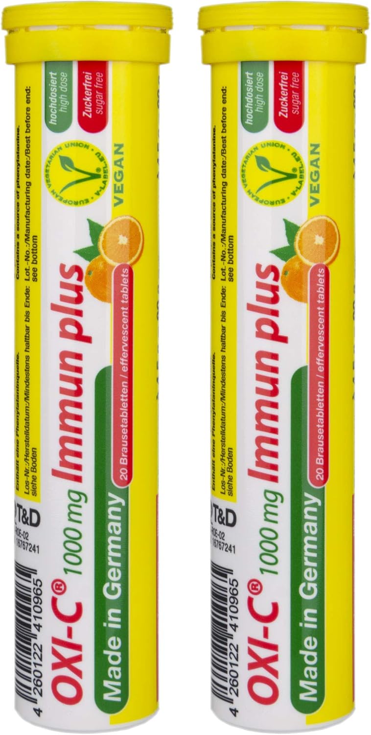 40 Vegan Orange Flavored Effervescent Vitamin C Tablets 1000mg - Made in Germany