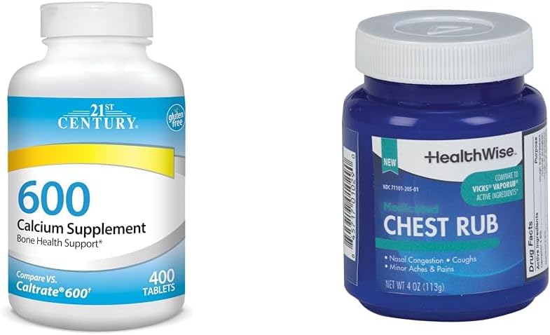 400 Count 21st Century Calcium 600mg Tablets with HealthWise 4oz Medicated Chest Rub Cough Suppressant