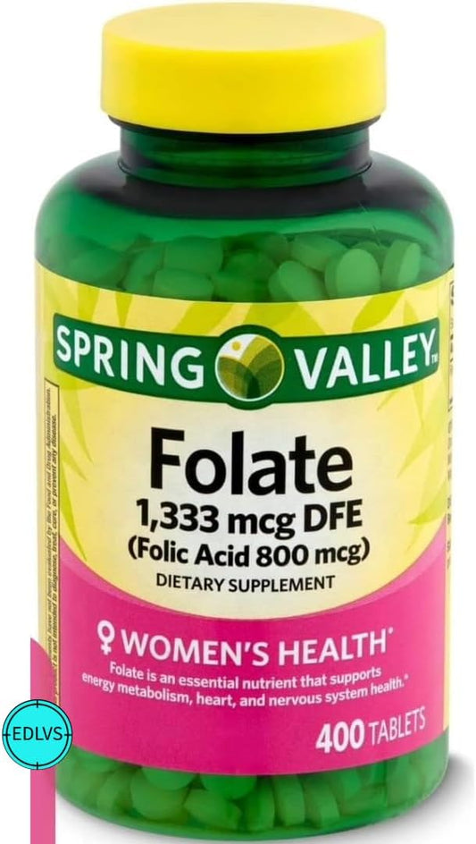 400 Count Folate Dietary Supplement with 1,333 mcg - Includes EDLVS Sticker