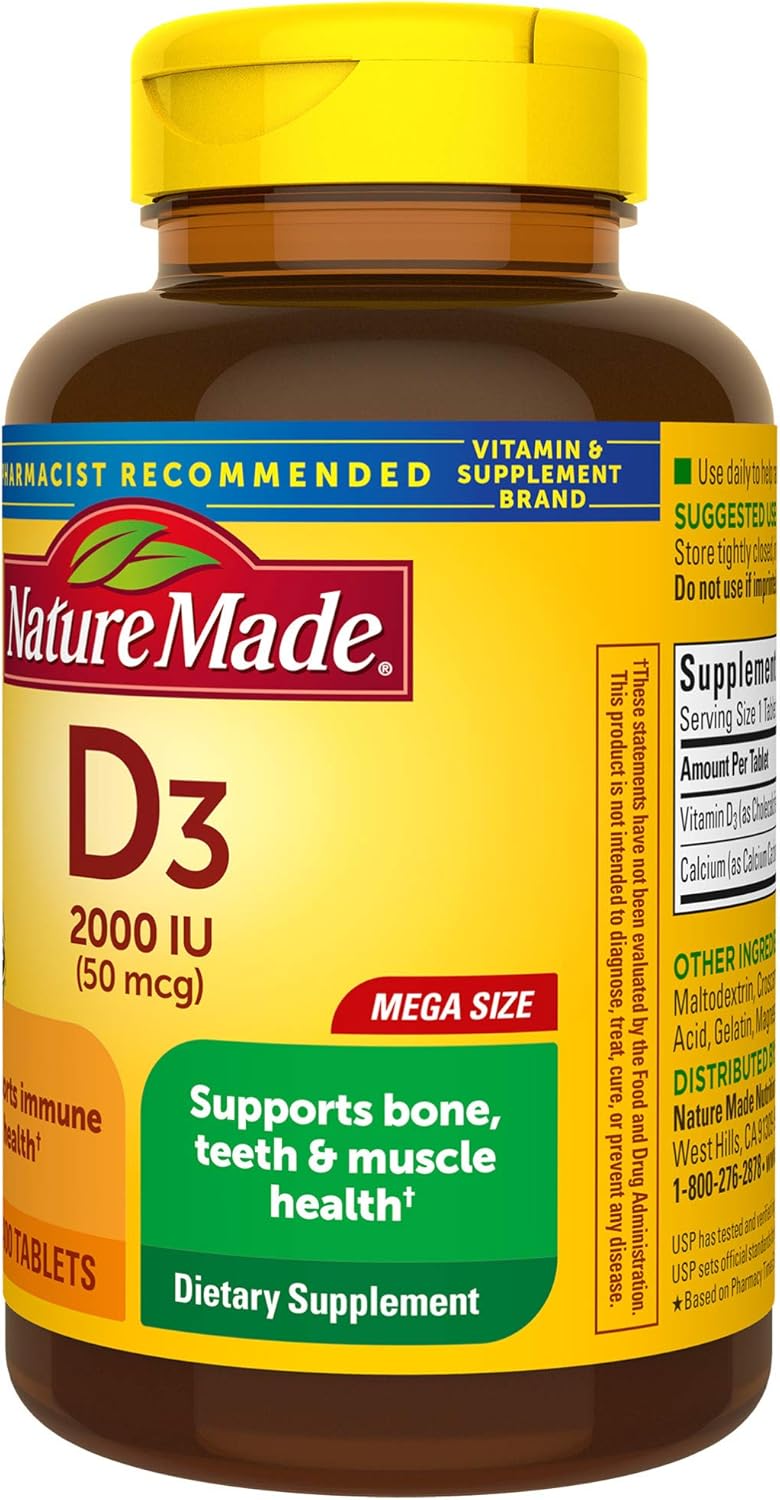 400-Count Nature Made Vitamin D3 Tablets, 2000 IU for Immune Health, Strong Bones & Teeth, Muscle Function - 250% Daily Value