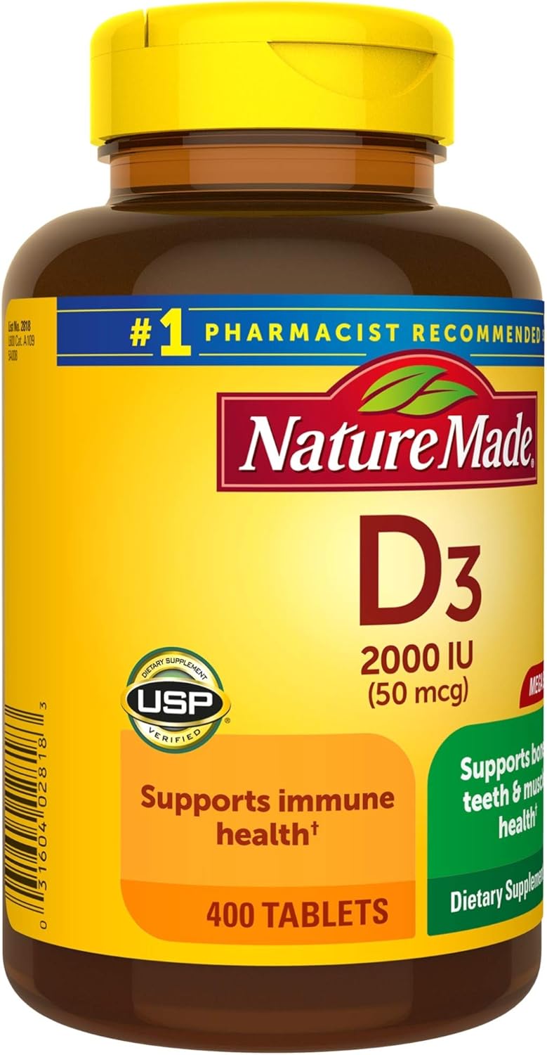 400-Count Nature Made Vitamin D3 Tablets, 2000 IU for Immune Health, Strong Bones & Teeth, Muscle Function - 250% Daily Value