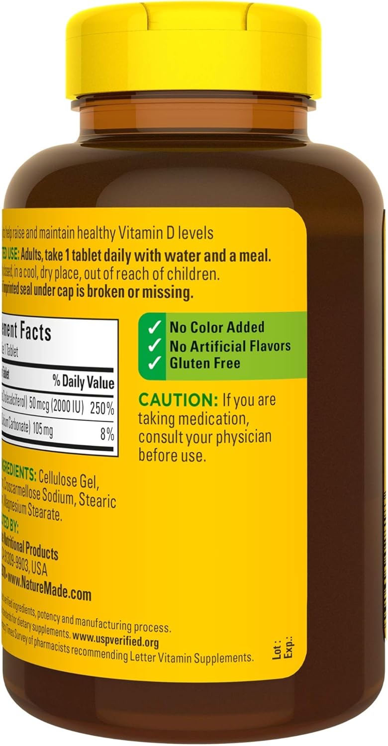 400-Count Nature Made Vitamin D3 Tablets, 2000 IU for Immune Health, Strong Bones & Teeth, Muscle Function - 250% Daily Value