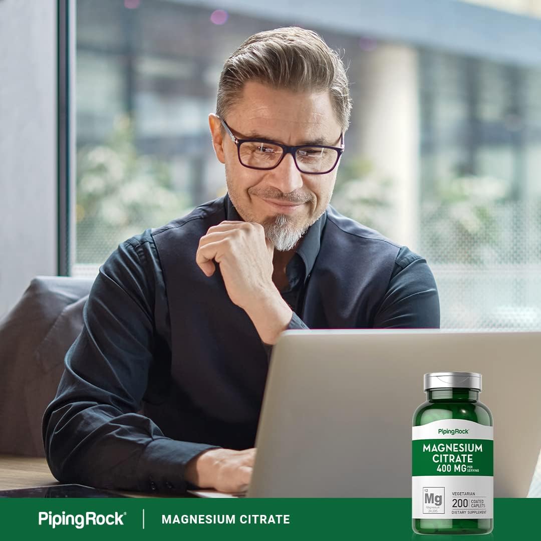 400 mg Magnesium Citrate Caplets - 200 Count | Vegetarian, Non-GMO, Gluten Free Supplement by Piping Rock