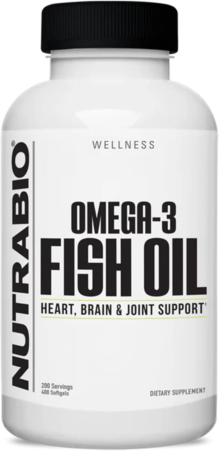 400 Softgels of NutraBio Omega 3 Fish Oil Supplements, Rich in EPA DHA Omega 3 Fatty Acids for Heart Health Support