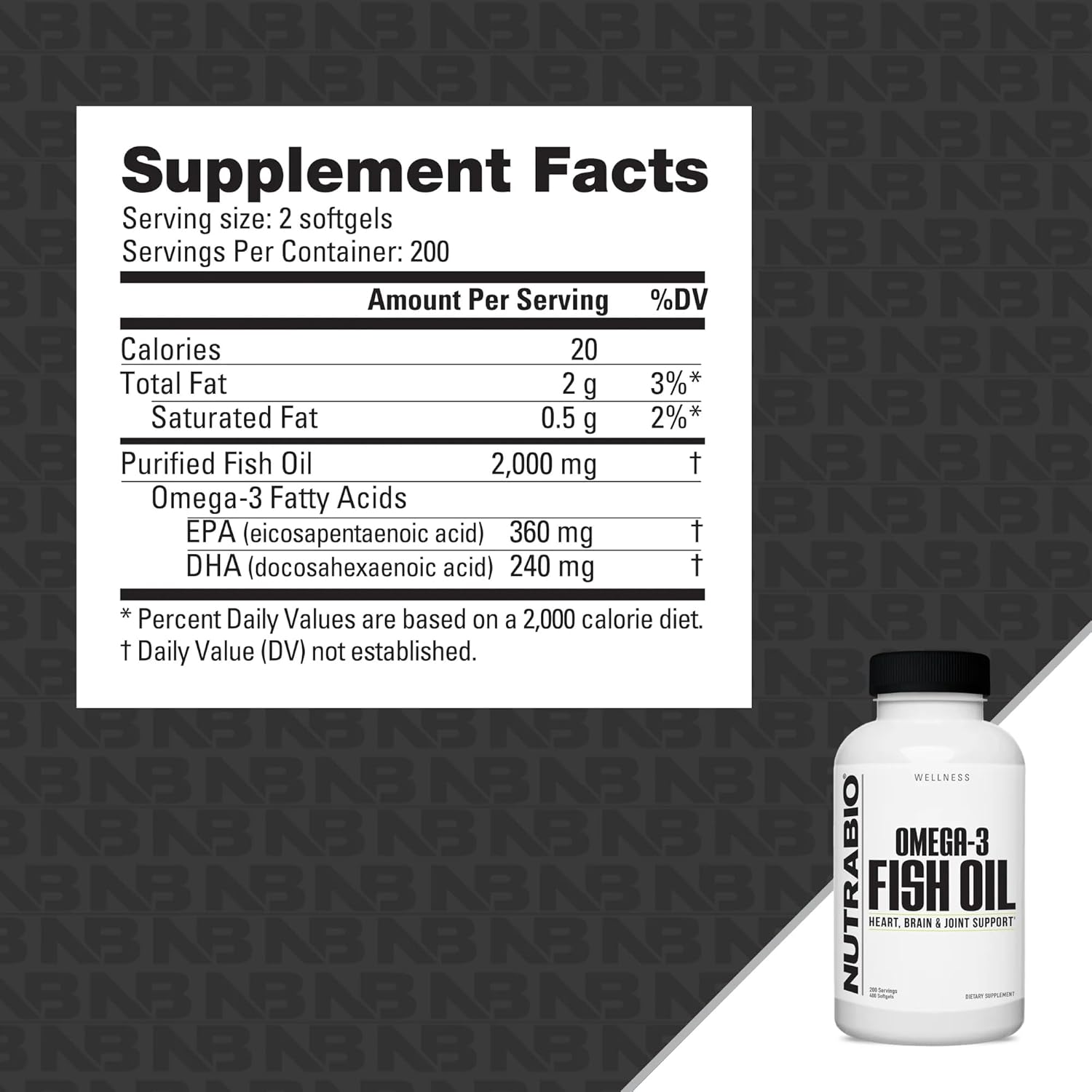 400 Softgels of NutraBio Omega 3 Fish Oil Supplements, Rich in EPA DHA Omega 3 Fatty Acids for Heart Health Support