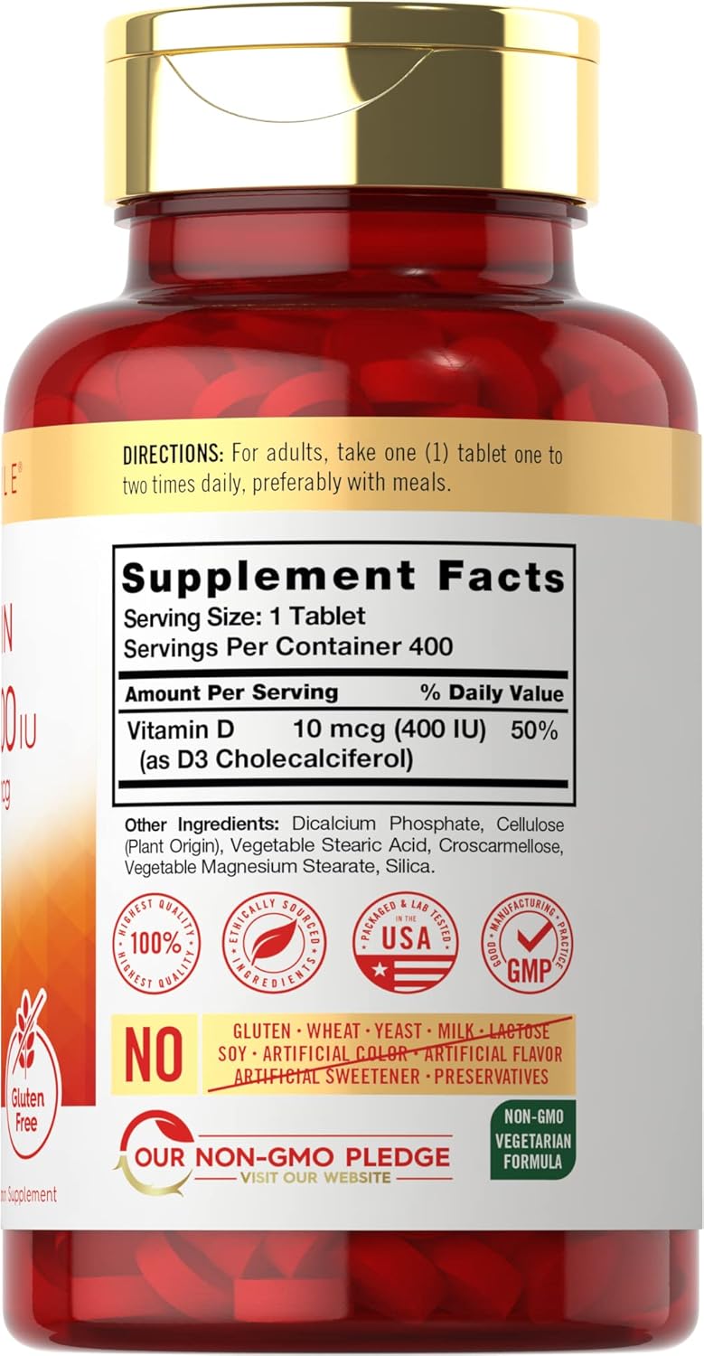 400 Tablets Carlyle Vitamin D3 Supplement | 400iu (10mcg) | Vegetarian, Non-GMO, Gluten Free
