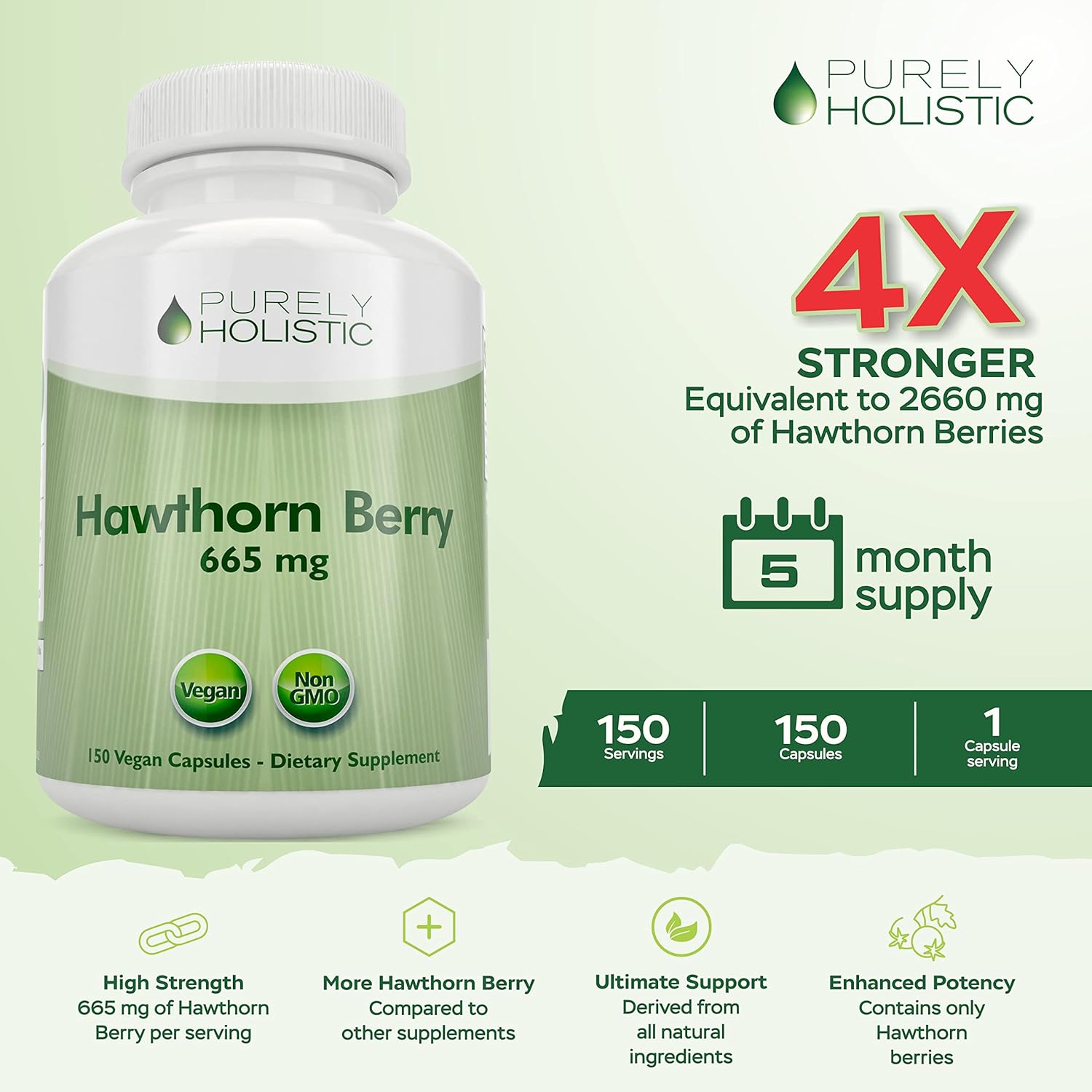 400 Vegan Capsules of Purely Holistic Grape Seed Extract and Hawthorn Berry Bundle - 400mg + 665mg - USA Made