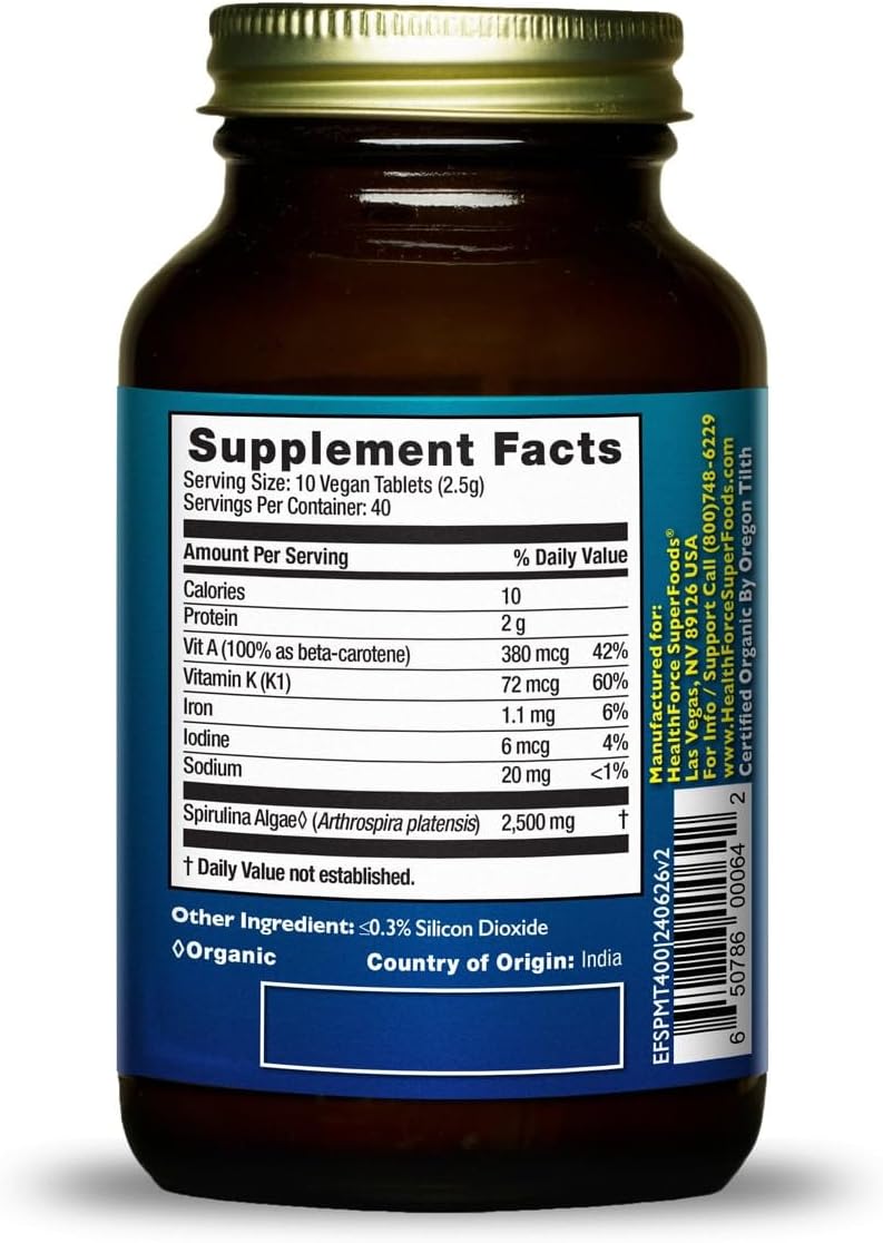 400 Vegan Spirulina Manna Tablets by HealthForce SuperFoods - Natural Superfood Supplement