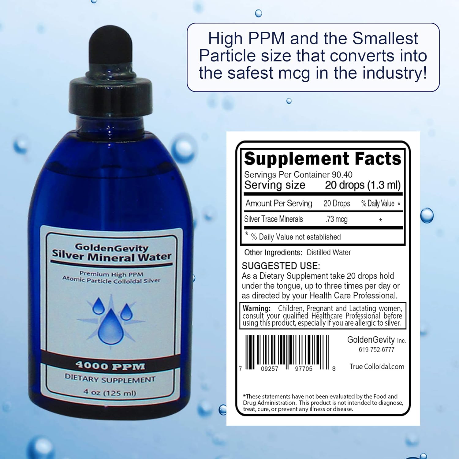 4000 PPM Bioactive Atomic Colloidal Silver 4 oz - Non-Toxic Immune Support Supplement