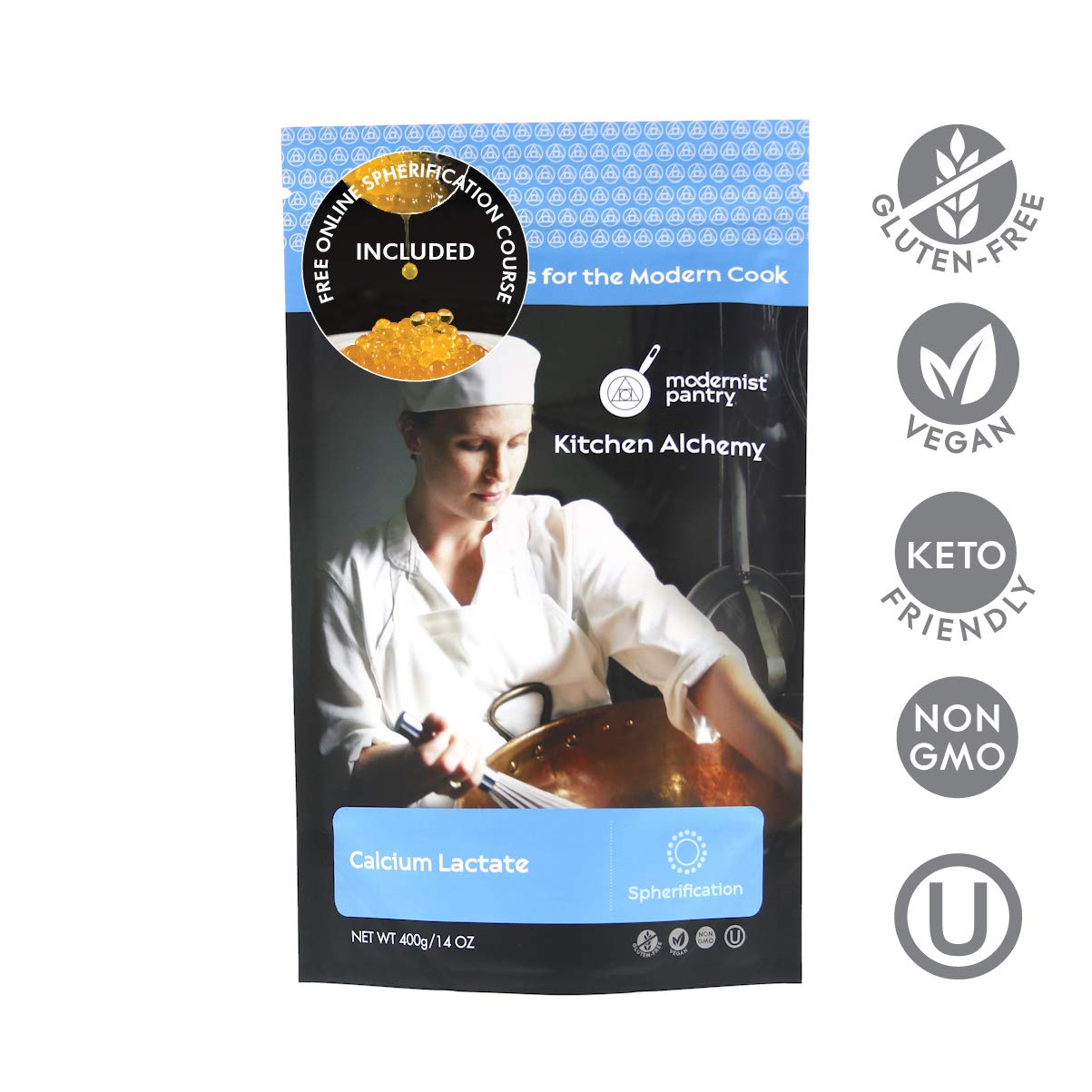 400g Modernist Pantry Pure Calcium Lactate - Non-GMO Vegan OU Kosher Certified