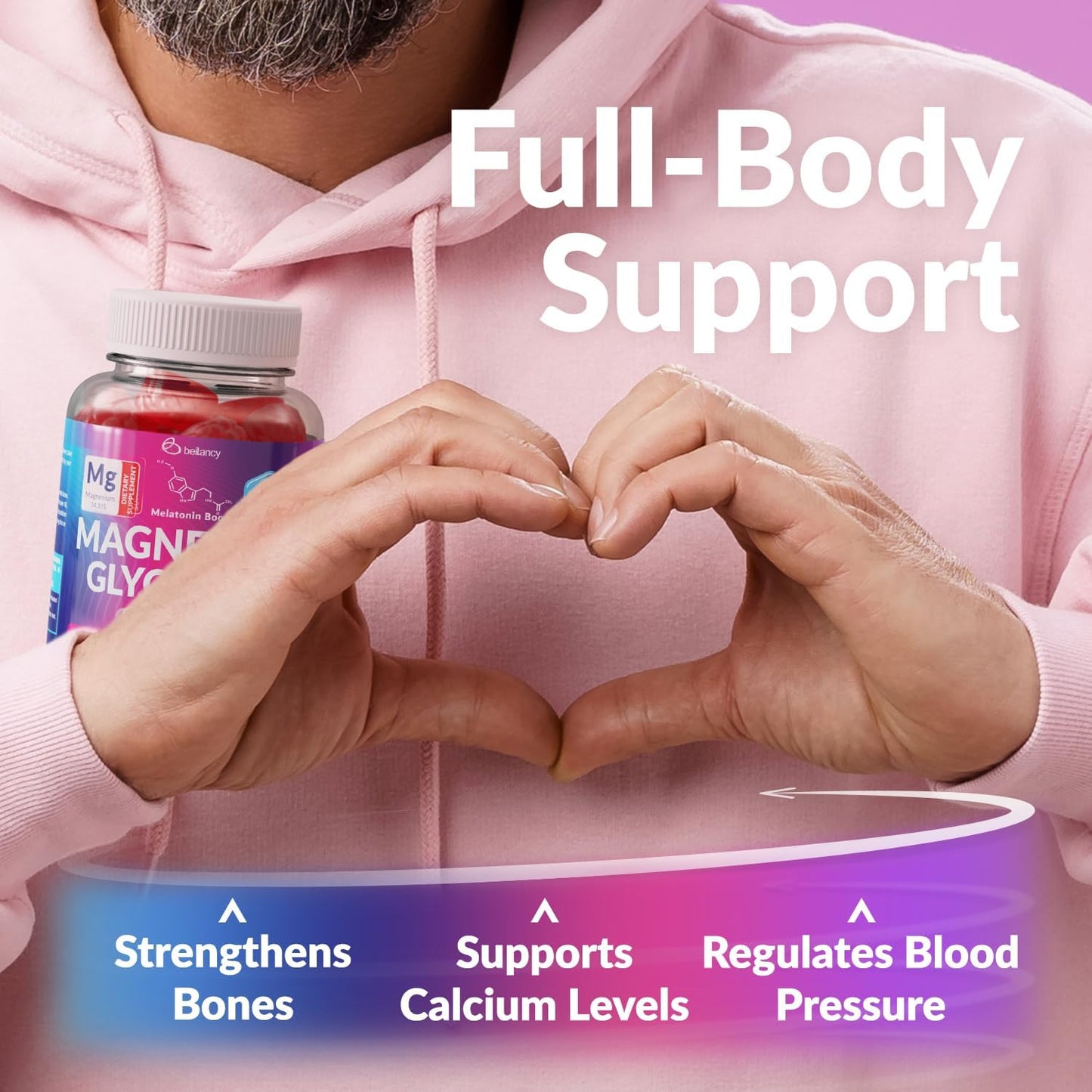 400mg Beilancy Magnesium Glycinate Gummies for Body Support and Relaxation - Raspberry Flavored with Blackcurrant Oil for Adults - Non GMO and Gluten Free - 60 Day Supply