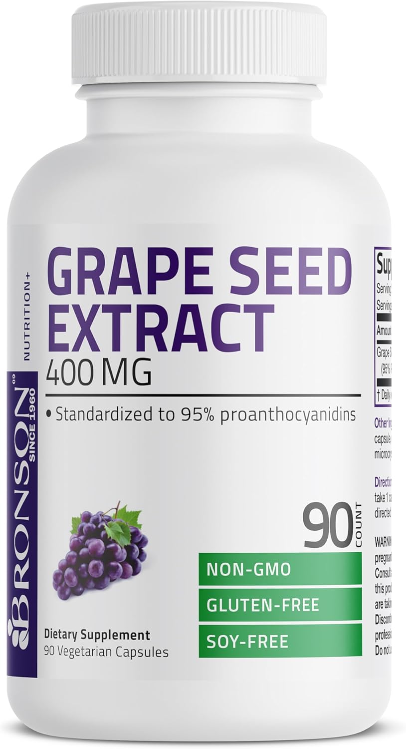 400mg Bronson Grape Seed Extract - Powerful Antioxidant & Immune Booster - 95% Proanthocyanidins - Non-GMO, 90 Veg Caps