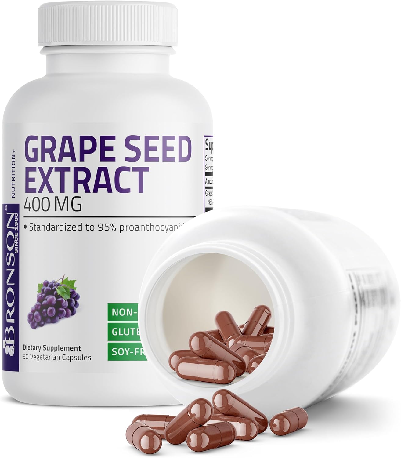 400mg Bronson Grape Seed Extract - Powerful Antioxidant & Immune Booster - 95% Proanthocyanidins - Non-GMO, 90 Veg Caps