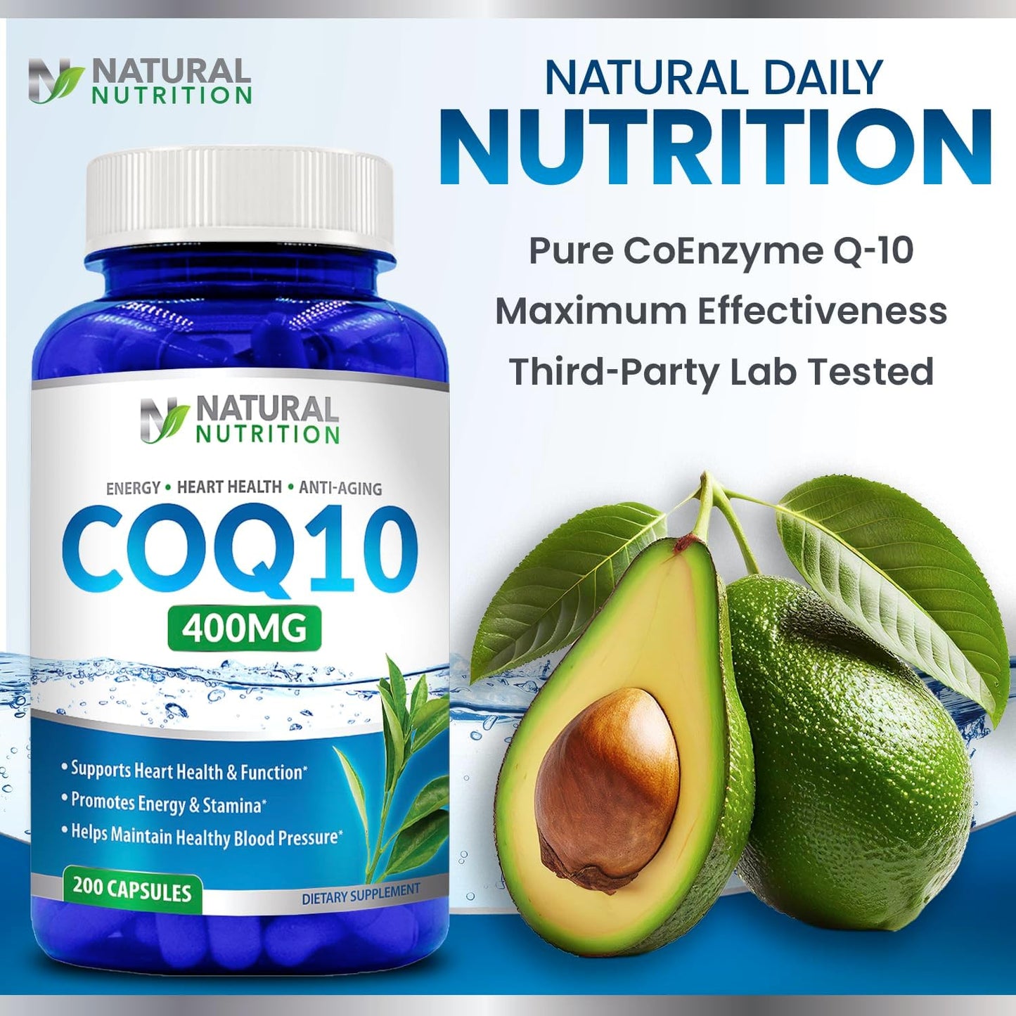 400mg CoQ10 Capsules - 200 Count, High Absorption Natural Vitamin Supplement, Maximum Strength, Gluten Free & Non-GMO