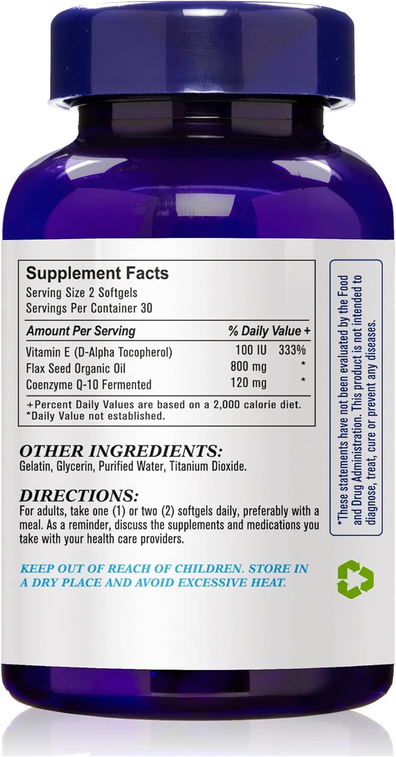 400mg Flaxseed Oil with CO Q-10 Softgels for Cardiovascular Support - GMP Certified, Made in USA