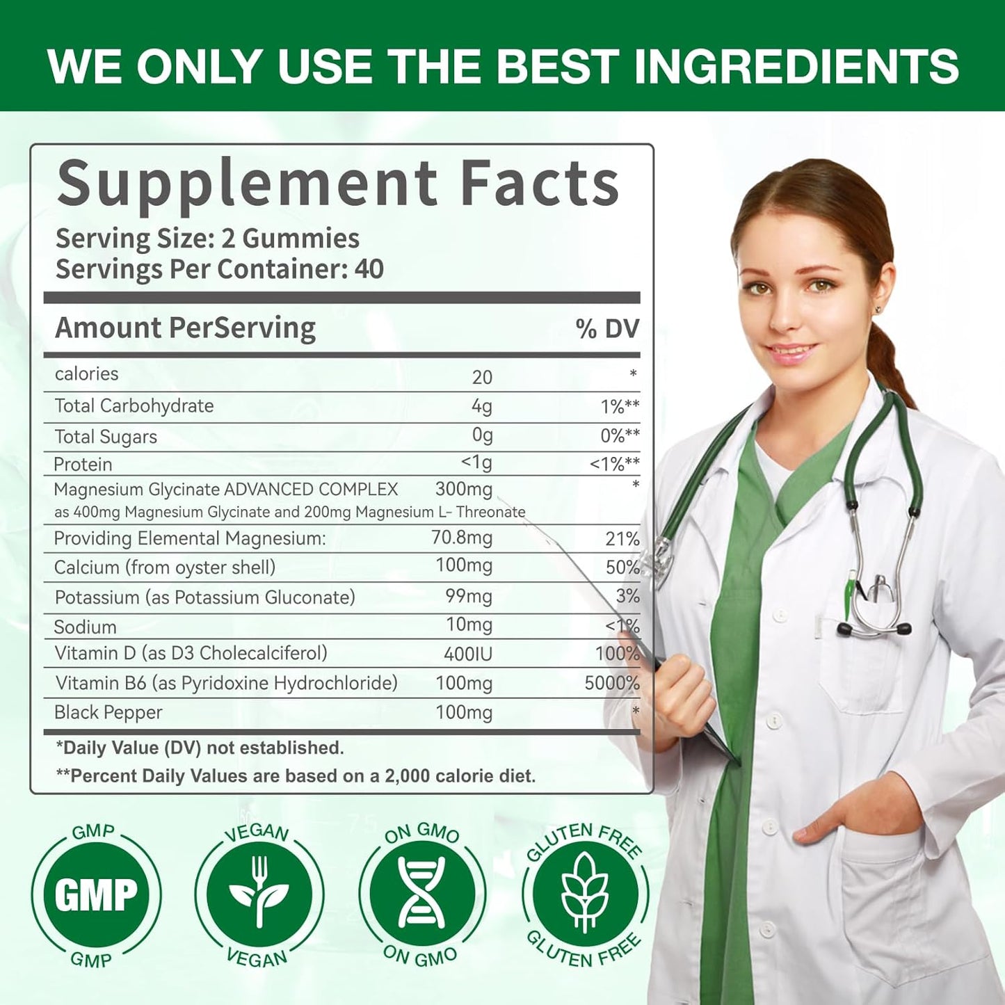 400mg Magnesium Glycinate Gummies for Sleep, Stress & Muscle Relief - Vegan Calm Chews with Vitamin D, B6 - 2 Pack