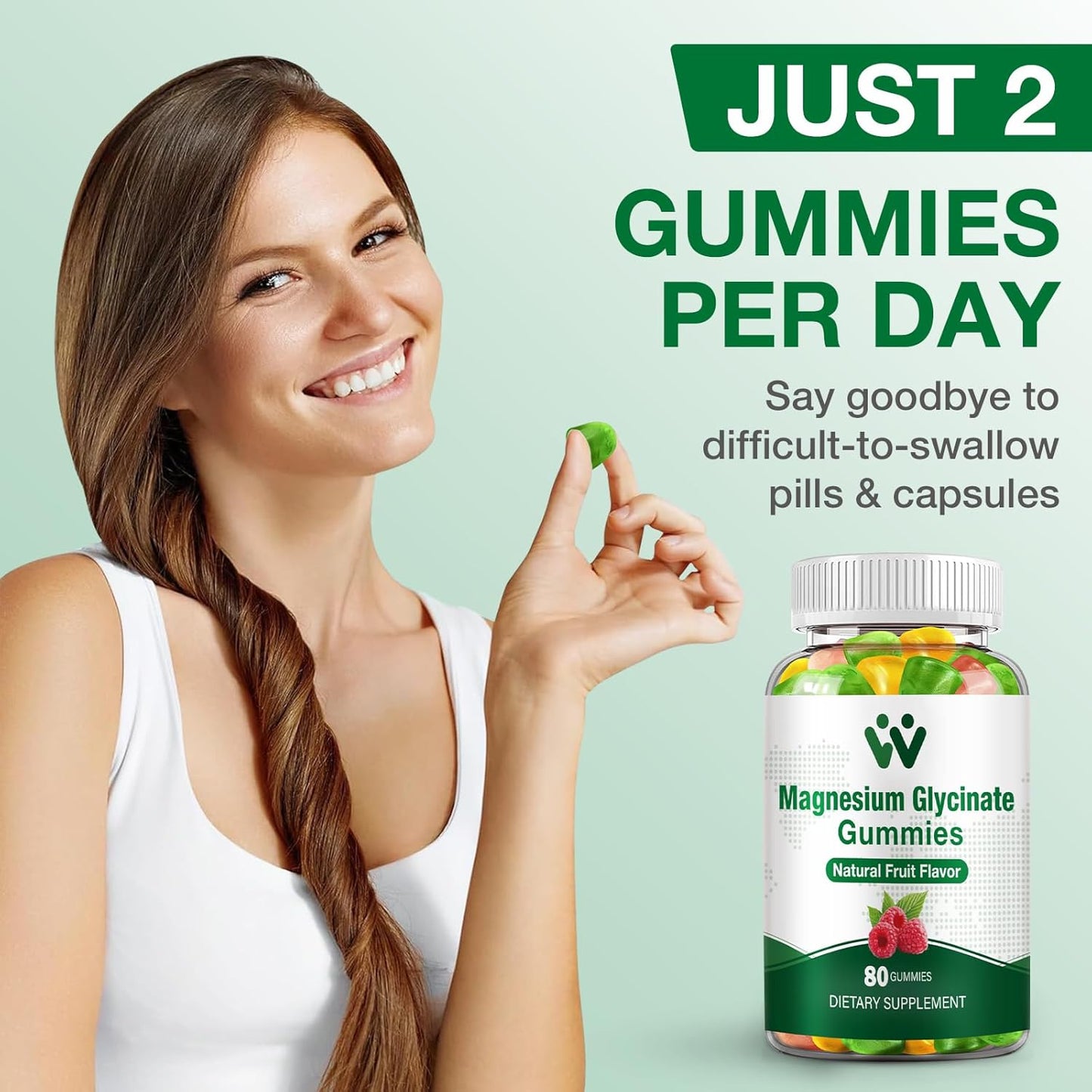 400mg Magnesium Glycinate Gummies for Sleep, Stress & Muscle Relief - Vegan Calm Chews with Vitamin D, B6 - 2 Pack