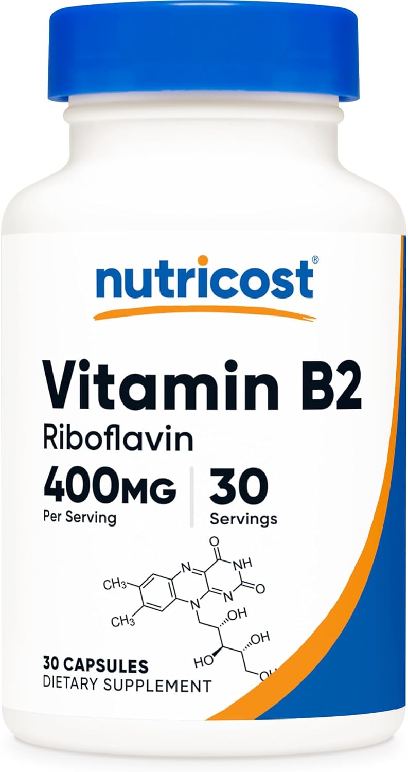 400mg Nutricost Riboflavin (Vitamin B2) Capsules - 30 Count, Gluten-Free & Non-GMO
