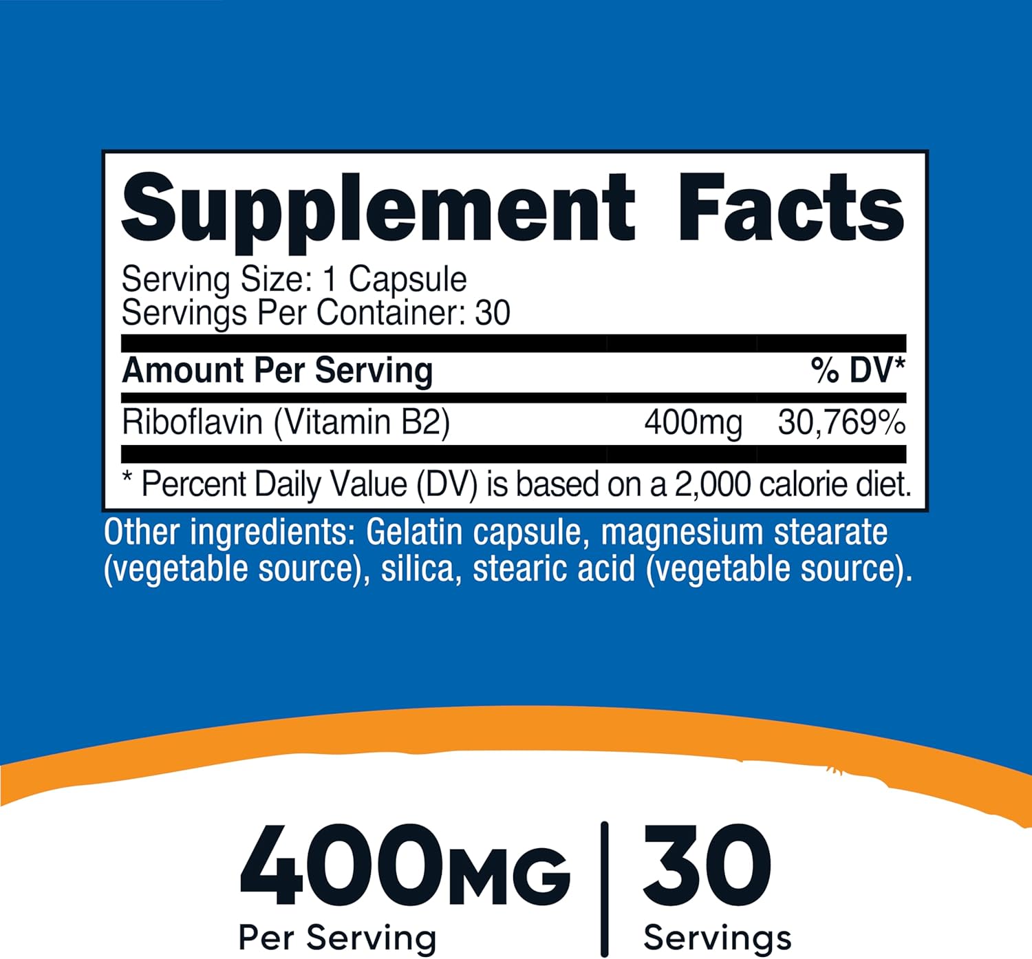 400mg Nutricost Riboflavin (Vitamin B2) Capsules - 30 Count, Gluten-Free & Non-GMO