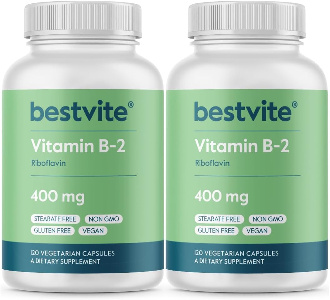 400mg Vitamin B-2 (Riboflavin) Capsules - 240 Vegetarian Capsules (120 x 2) - Vegan, Non-GMO, Gluten-Free - No Stearates