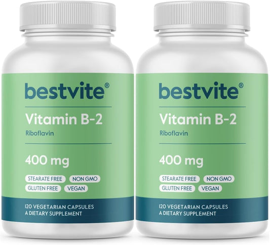 400mg Vitamin B-2 (Riboflavin) Capsules - 240 Vegetarian Capsules (120 x 2) - Vegan, Non-GMO, Gluten-Free - No Stearates