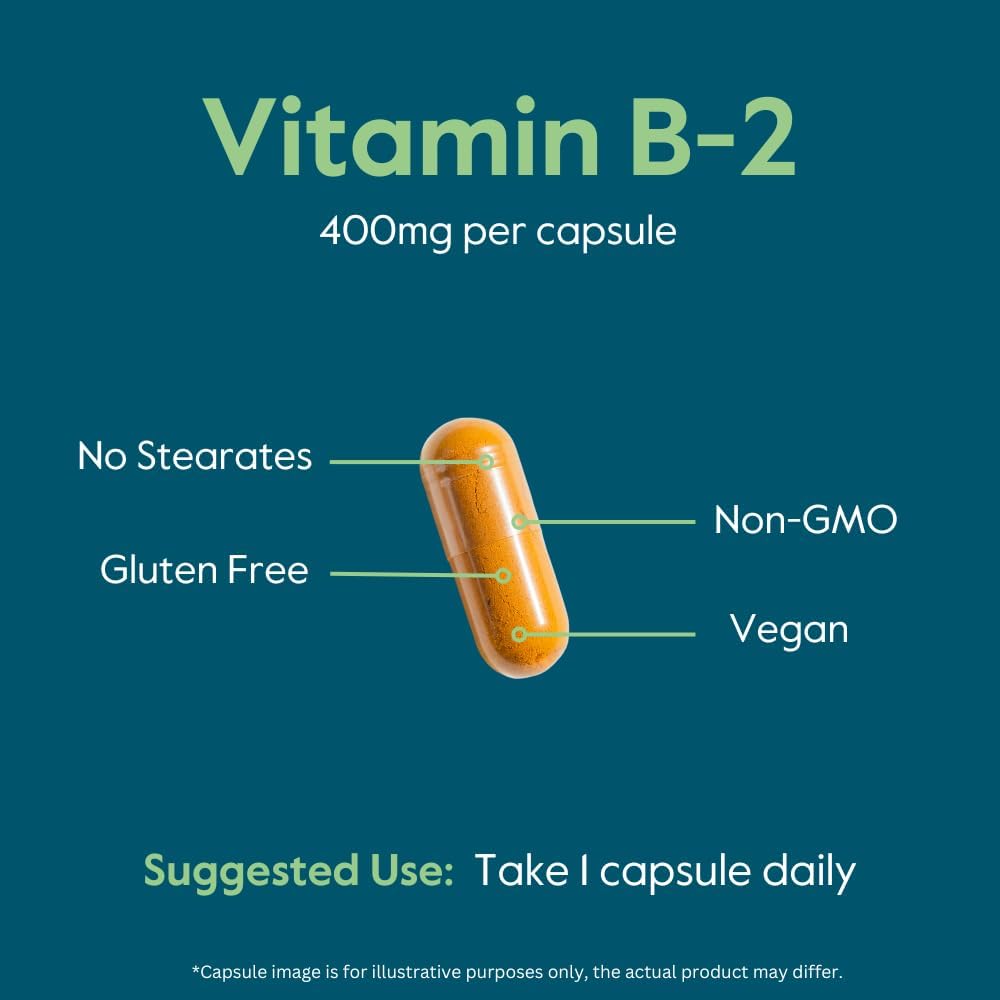 400mg Vitamin B-2 (Riboflavin) Capsules - 240 Vegetarian Capsules (120 x 2) - Vegan, Non-GMO, Gluten-Free - No Stearates