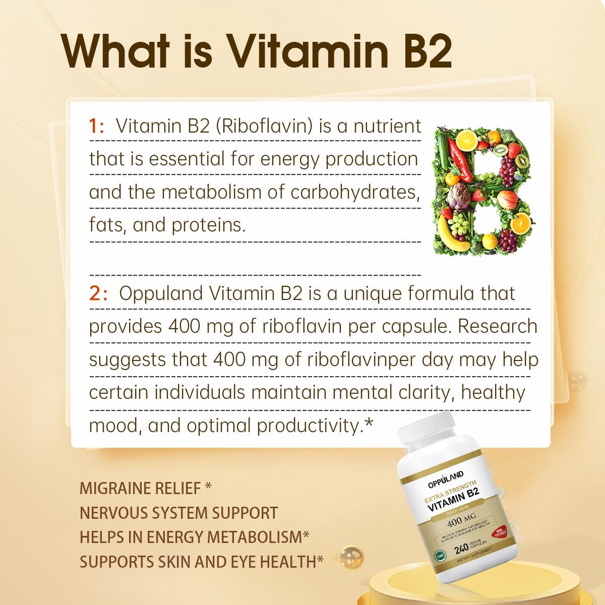400mg Vitamin B2 Riboflavin for Energy Metabolism - 240 Veggie Capsules