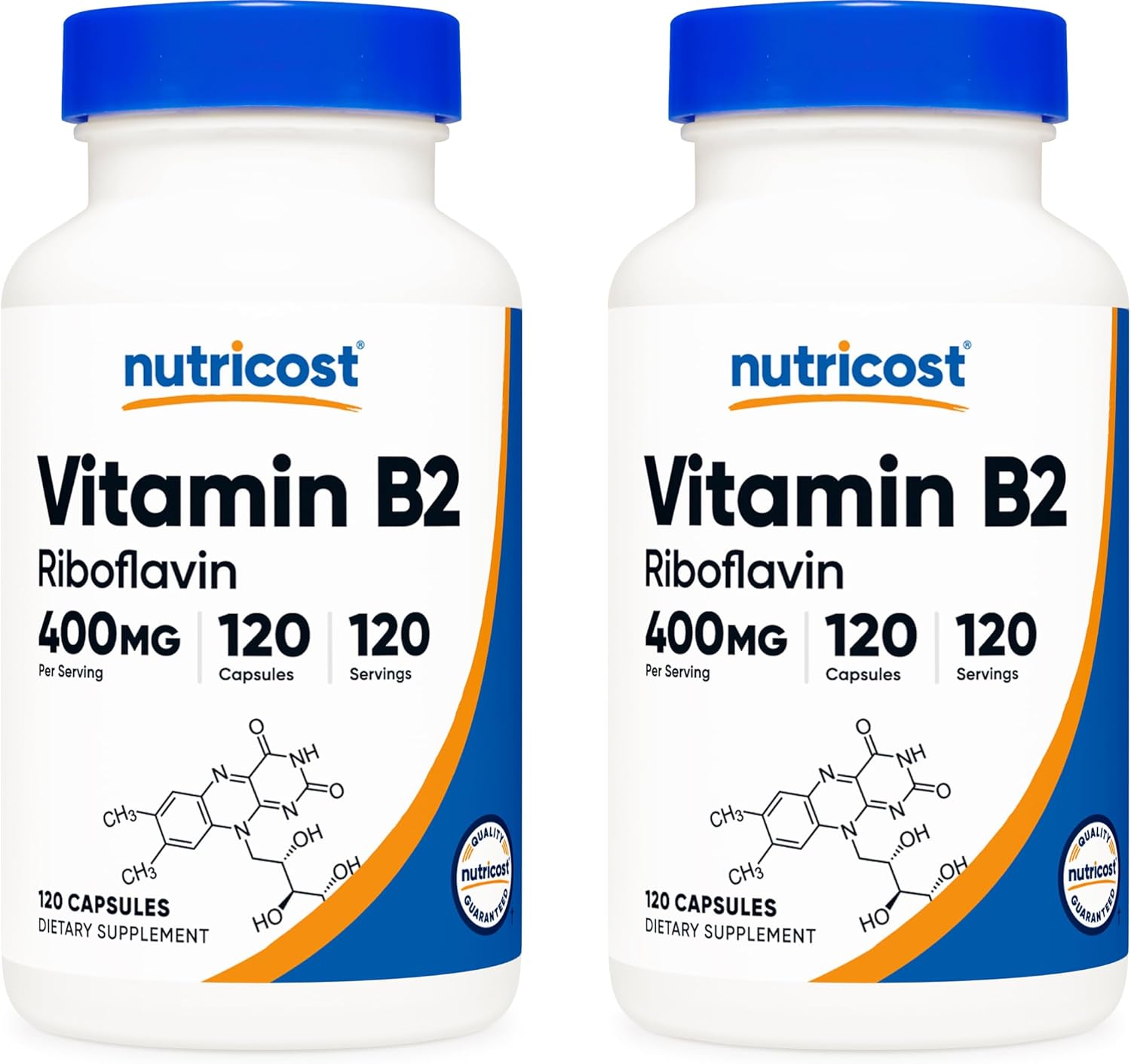 400mg Vitamin B2 (Riboflavin) Supplement - 240 Capsules (2 Bottles) by Nutricost