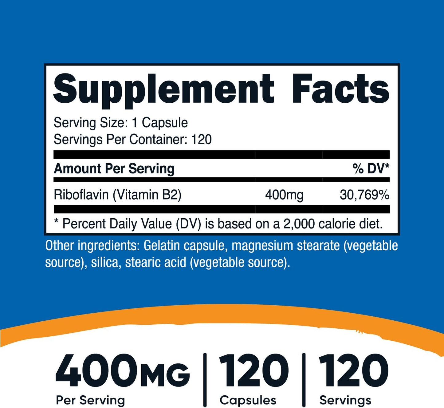 400mg Vitamin B2 (Riboflavin) Supplement - 240 Capsules (2 Bottles) by Nutricost