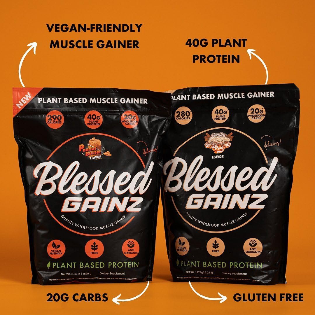 40g Plant Based Vegan Protein Powder Mass Gainer - Meal Replacement Shake with Pea Protein - 40 Servings (Peanut Butter)