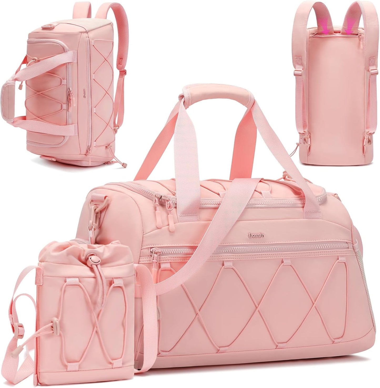 40L Sports Travel Duffel Bag Gym Backpack with Shoe Compartment for Women - Pink