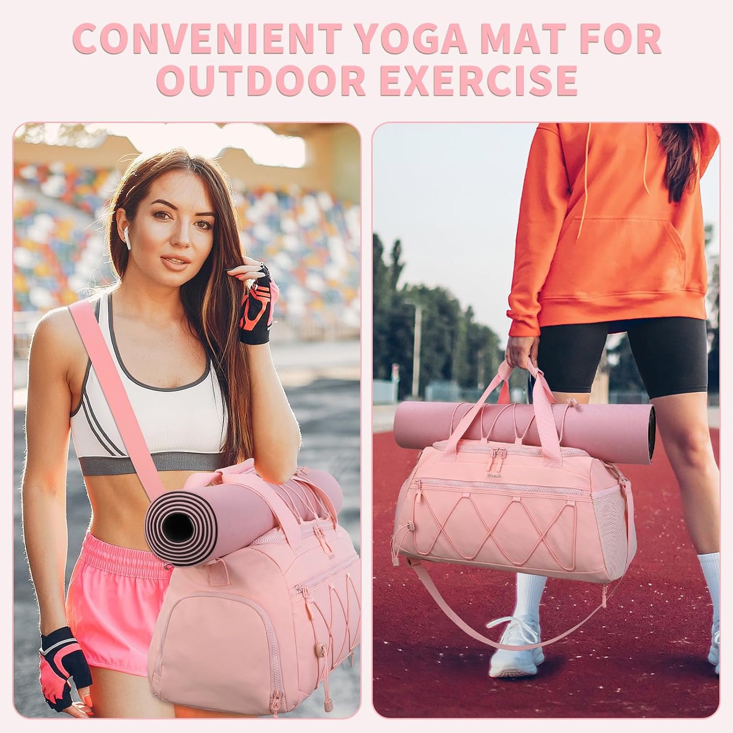 40L Sports Travel Duffel Bag Gym Backpack with Shoe Compartment for Women - Pink