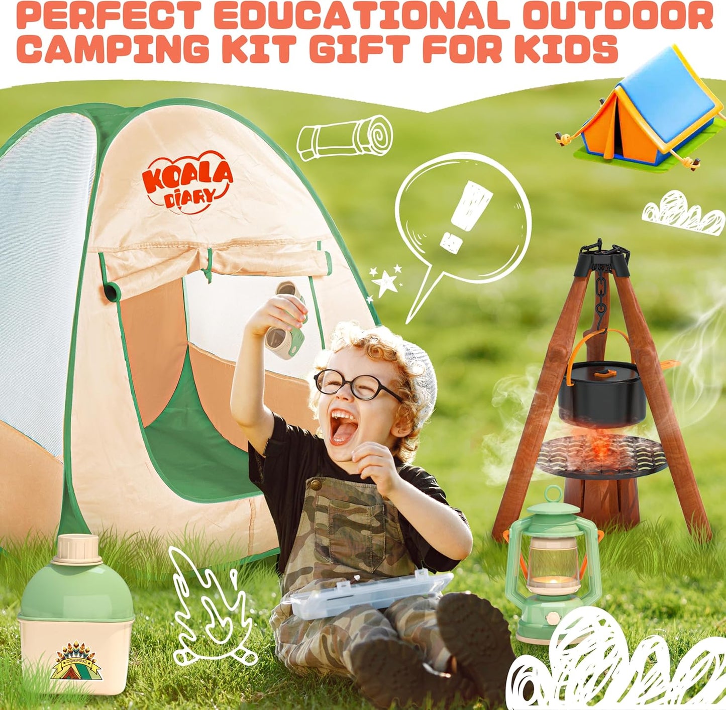 41-Piece Pretend Camping Set for Kids 3-5 with Pop Up Tent - Indoor/Outdoor Play Toys