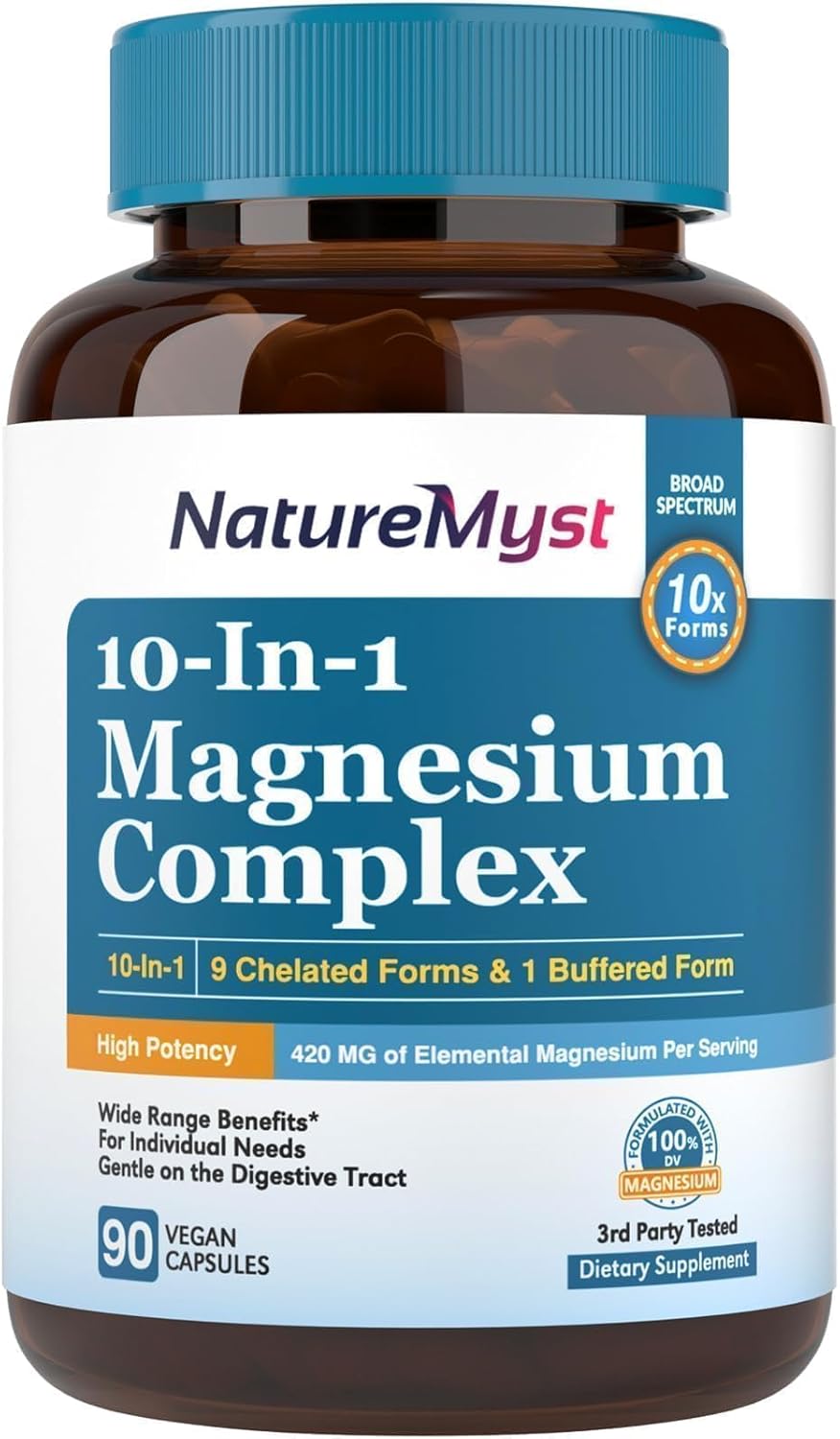 420mg Magnesium Complex Supplement for Sleep, Nerve, Muscle Health - 10 High Absorption Forms - Non-GMO - 90 Vegan Capsules