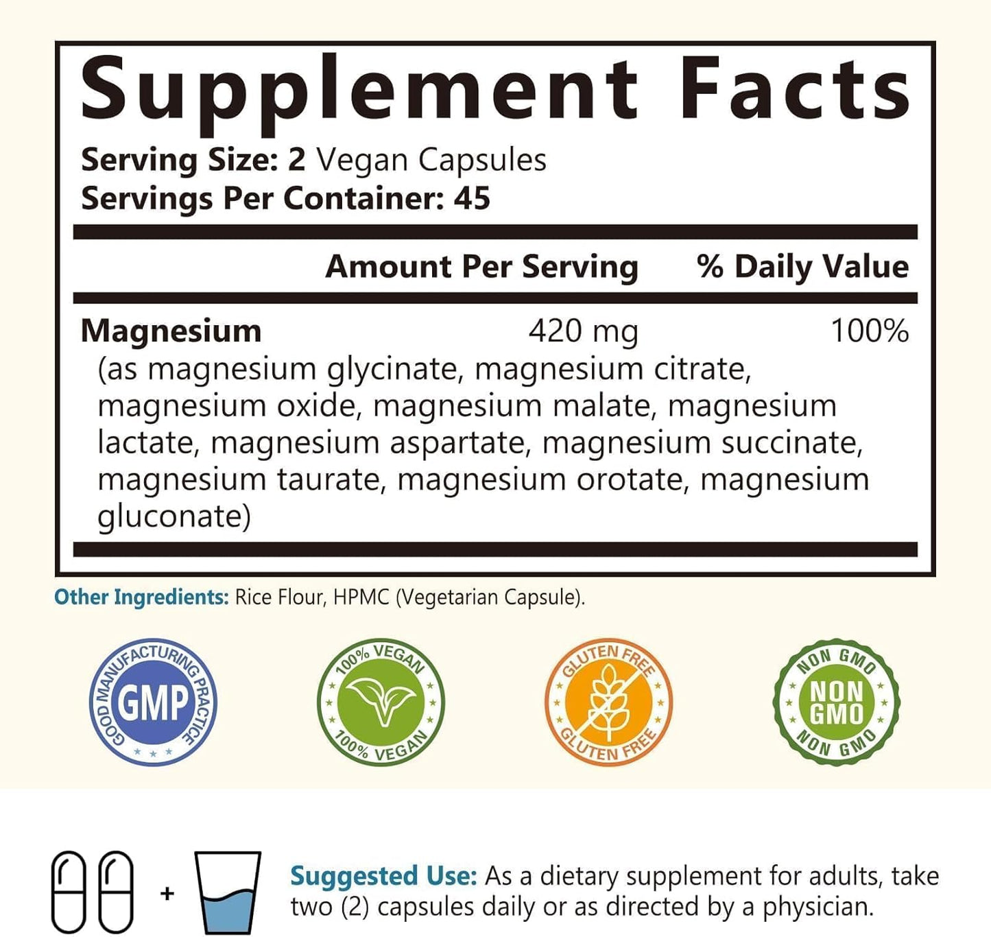 420mg Magnesium Complex Supplement for Sleep, Nerve, Muscle Health - 10 High Absorption Forms - Non-GMO - 90 Vegan Capsules