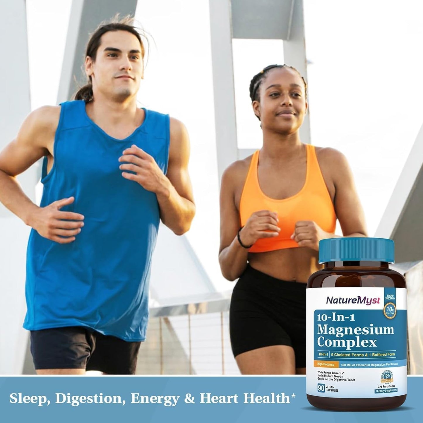 420mg Magnesium Complex Supplement for Sleep, Nerve, Muscle Health - 10 High Absorption Forms - Non-GMO - 90 Vegan Capsules