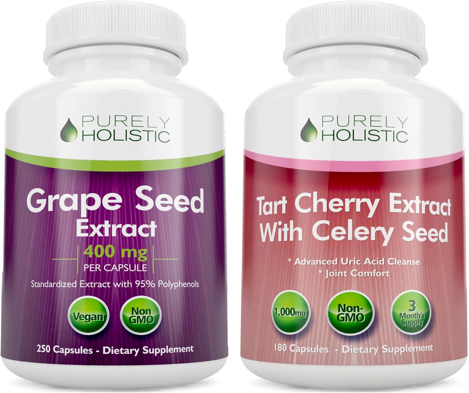 430 Vegan Capsules of Purely Holistic Grape Seed Extract 400mg with Tart Cherry & Celery Seed - Made in USA